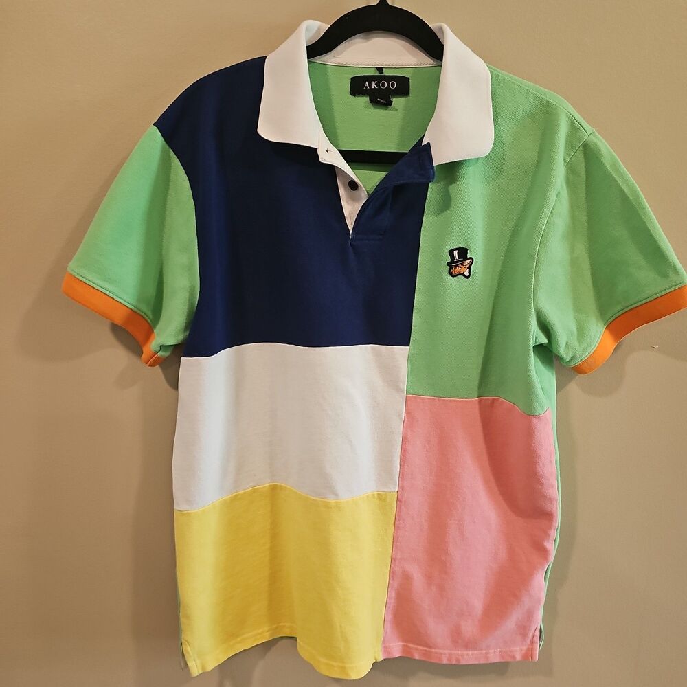 AKOO Polo Shirt Mens Size Large Fox Logo Golf Shirt Colorblock